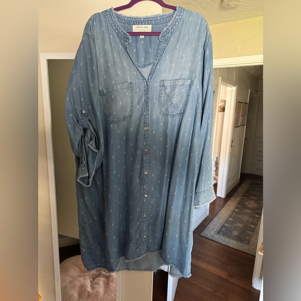 Anthropologie- Cute denim shirt dress with adjustable sleeves. NWO tags